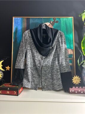 Sefani Women’s Black Gray Cowl Neck Button Cardigan Jacket Medium